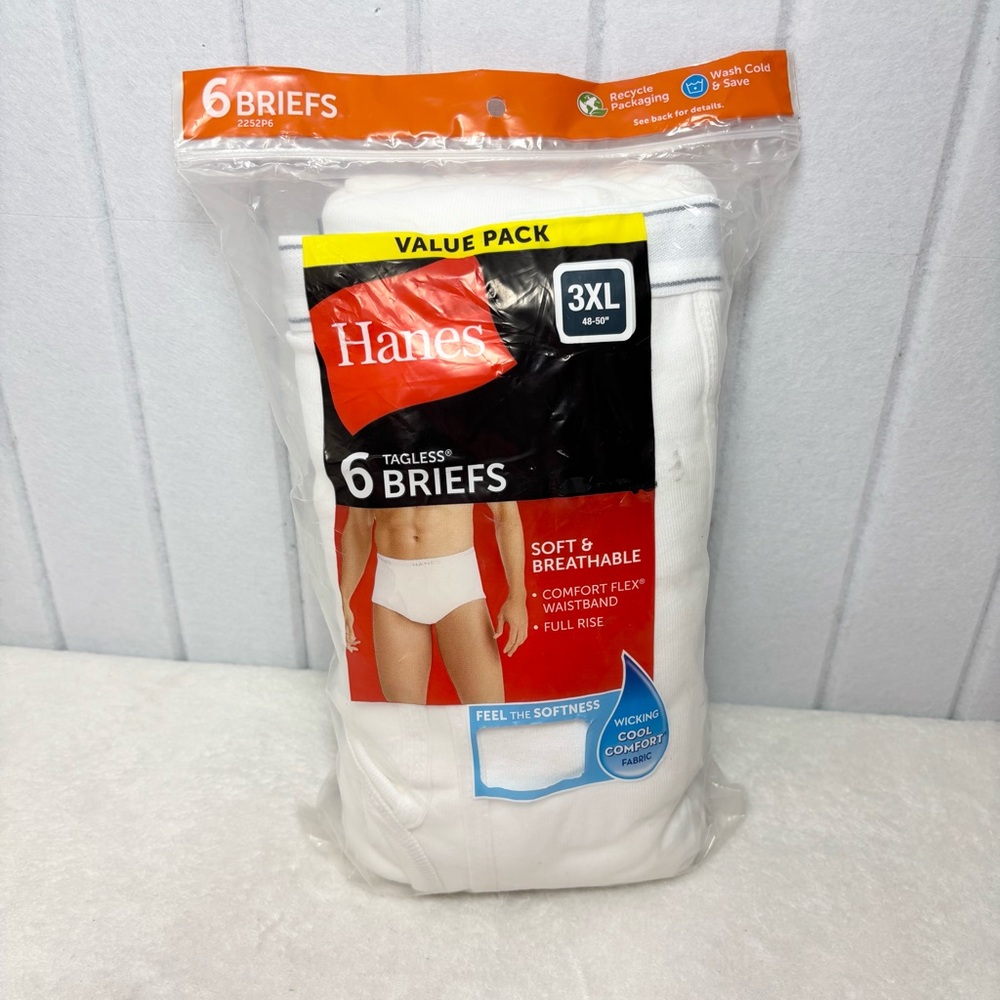 Hanes White Tagless Briefs 6-Pack - 3XL